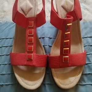 NWOT**Red Wedge Sandal